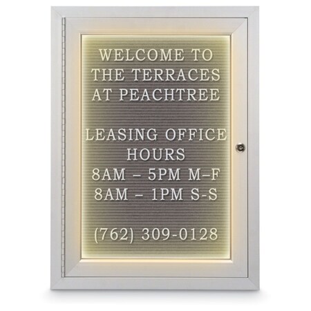 United Visual Products 18"x24" 1-Door Enclosed Outdoor Letterboard, Header, Grey Felt/Satin UV1186HD-SATIN-GREY